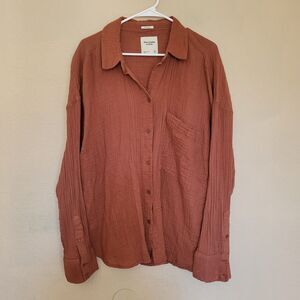 Abercrombie Fitch Oversized Brown Button Down Shirt XL Gauze Long Sleeve Pocket